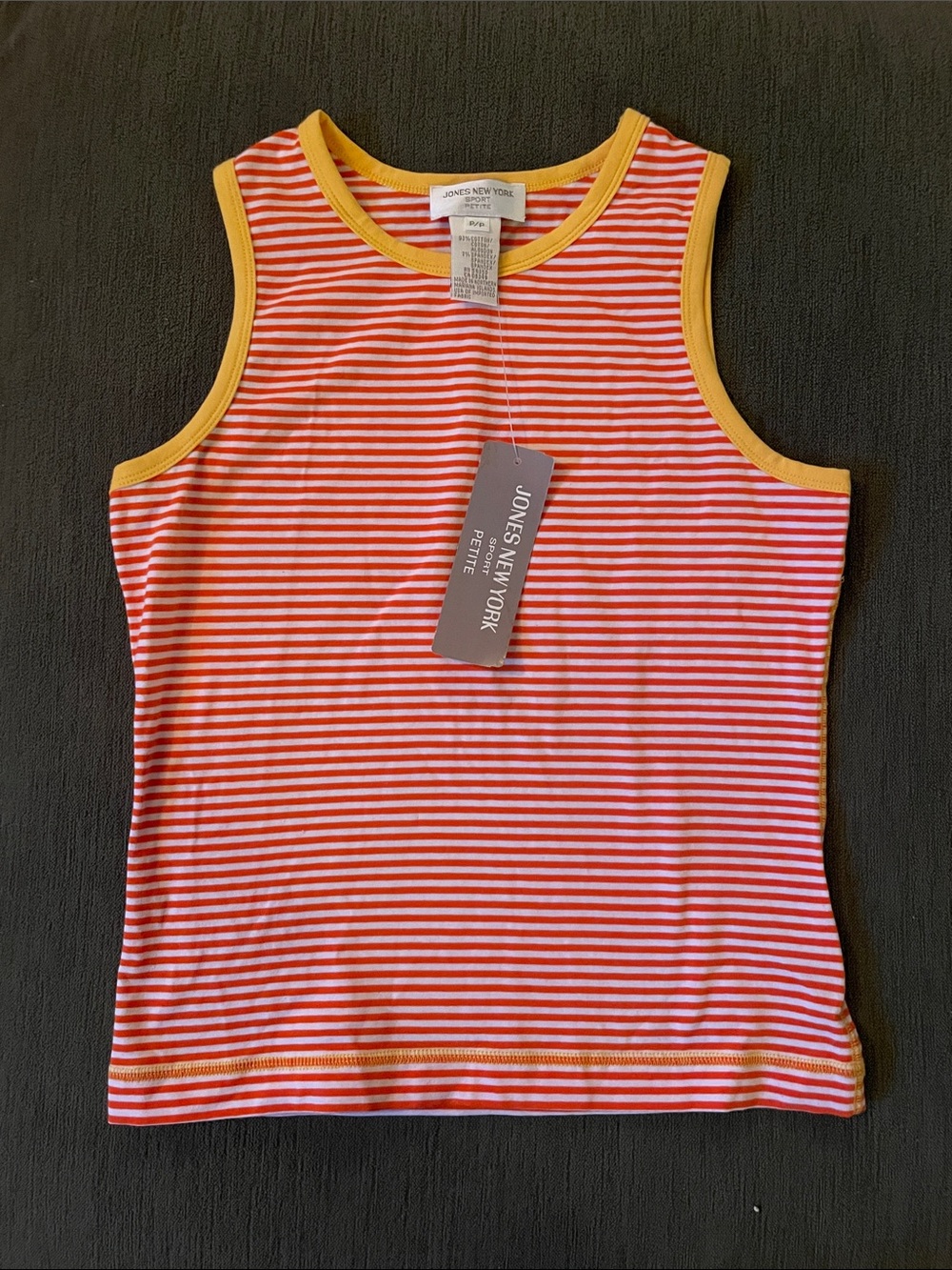 Jones New York Petite Red & White Striped Tank with Yellow Trim